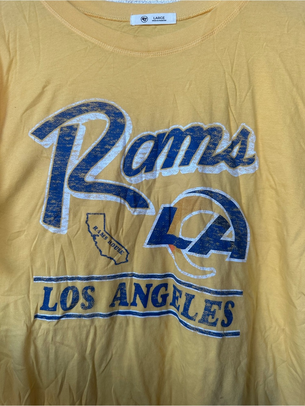 47 Brand x NFL Los Angeles Rams Yellow Oversized Graphic Tee Womens Large NWT - Picture 3 of 5
